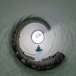 High angle view of building by sea