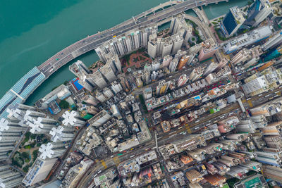 High angle view of buildings in city