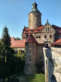 Low angle view of old building against clear sky