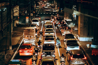 High angle view of traffic on street in city