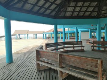 Empty chairs and tables in restaurant