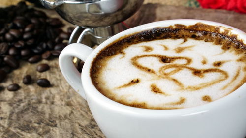 High angle view of coffee on table