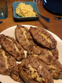 High angle view of food in plate