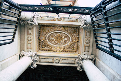 Low angle view of sculpture on building