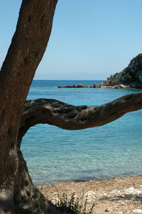 Scenic view of sea against clear blue sky