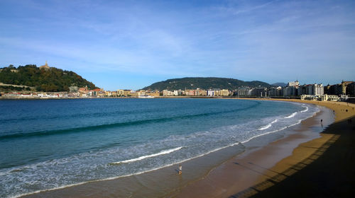 Scenic view of beach against blue sky