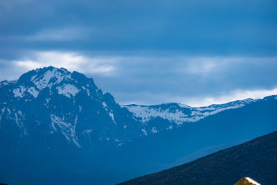 Scenic view of snowcapped mountains against sky