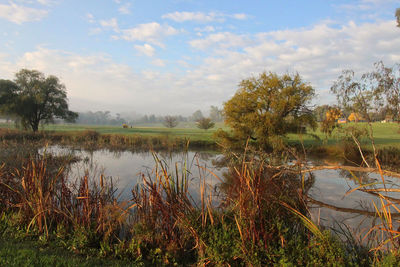 Scenic view of lake against sky