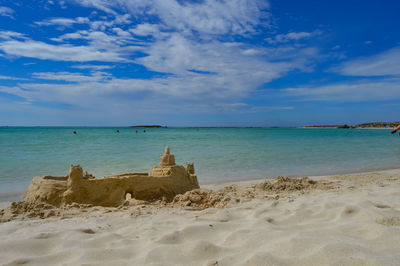 Scenic view of sea against blue sky