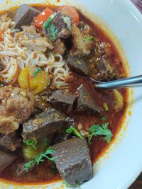 High angle view of meal served in bowl