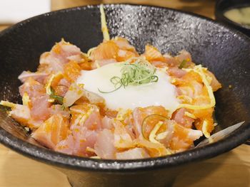 High angle view of food in bowl on table