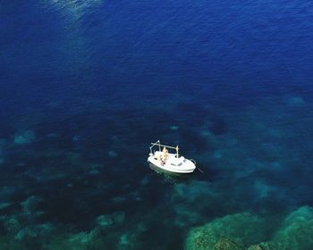 High angle view of ship in sea