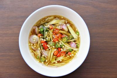 Directly above shot of food in bowl on table