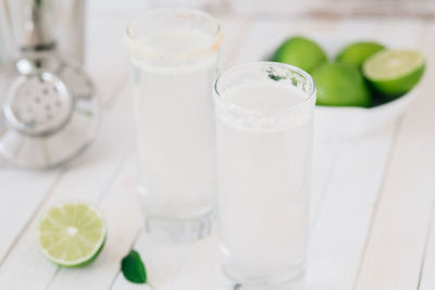 High angle view of drink on table
