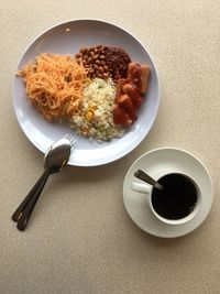 High angle view of soup in bowl on table