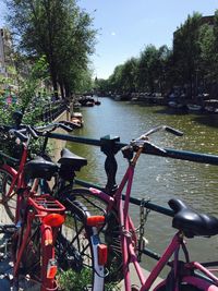 Boats parked in river
