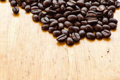 High angle view of coffee beans on table