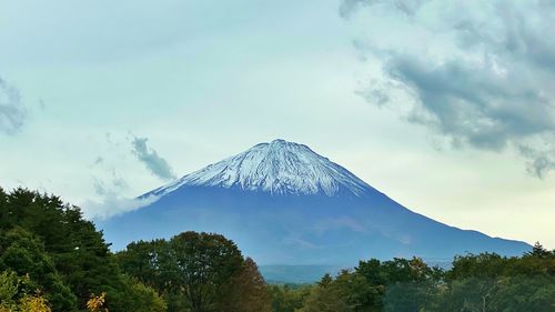 Panoramic view of volcanic mountain against sky