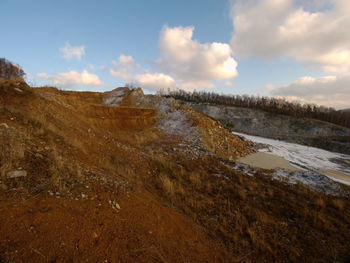 Scenic view of landscape against sky during winter