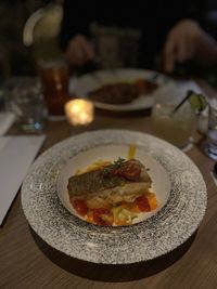 Close-up of food in plate on table