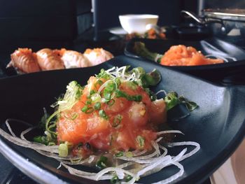 Close-up of seafood in plate on table