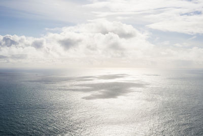 Aerial view of cloud casting shadown on ocean in southern icelan