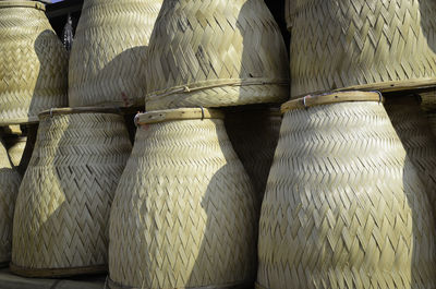 Stacked wicker baskets for sale at street market