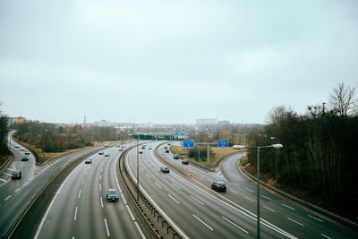 High angle view of highway against sky