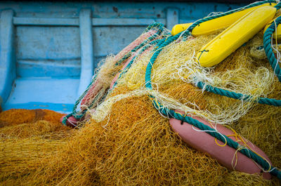 Close-up of fishing net against wall