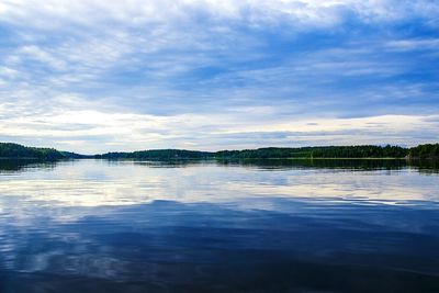 Scenic view of lake against cloudy sky