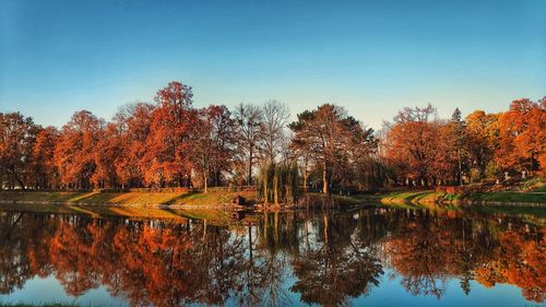 Reflection of trees in lake against sky during autumn