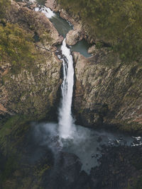 Top down aerial view of wallaman falls in girringun national park, queensland, australia.