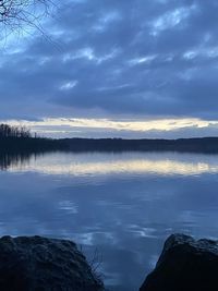 Scenic view of lake against sky during sunset