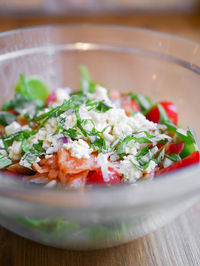 Close-up of salad in bowl on table