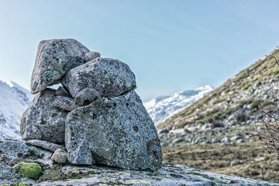 A stone house on the mountain in sunny day