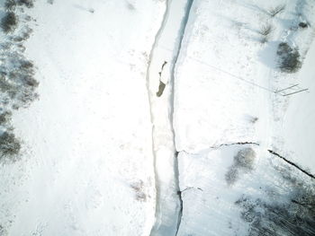 High angle view of snow covered landscape