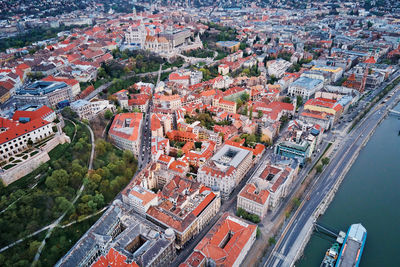Aerial view of budapest cityscape with historical architecture