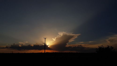 Silhouette trees on field against sky during sunset