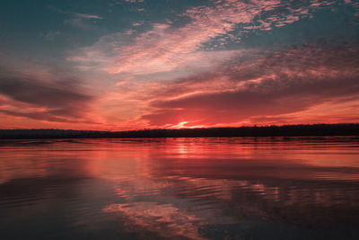 Scenic view of lake against sky during sunset