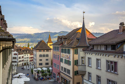 Town square amidst buildings in rapperswil, st gallen canton, switzerland