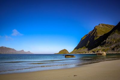 Scenic view of sea against blue sky