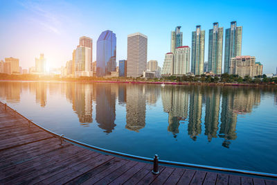 Reflection of city on water