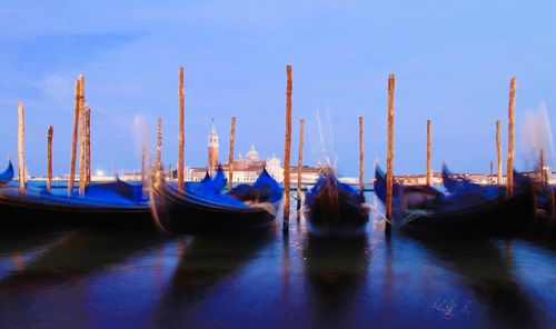 Panoramic view of boats moored at dock in venezia