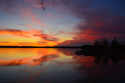 Scenic view of lake against sky during sunset