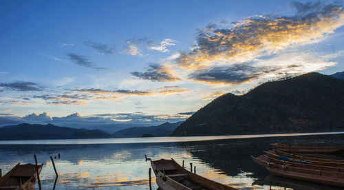 Scenic view of lake against sky during sunset