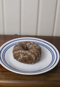 High angle view of dessert in plate on table