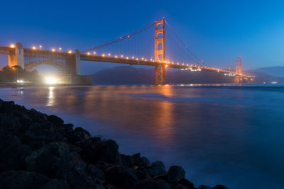 View of suspension bridge at night