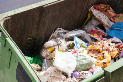 High angle view of garbage bin