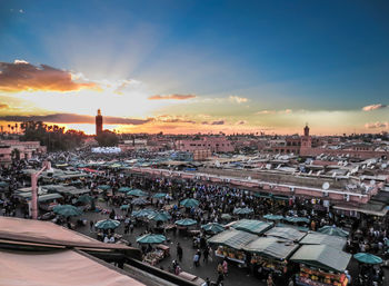 High angle view of city street during sunset