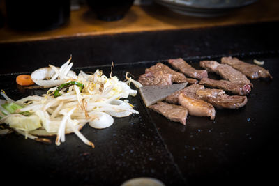 High angle view of food on table